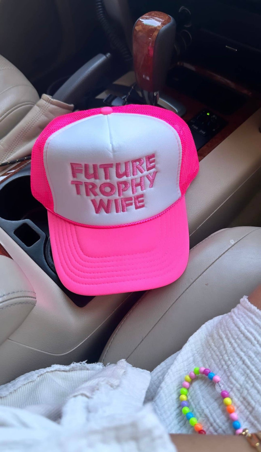 Neon Pink Future Trophy Wife Embroidery Trucker Hat