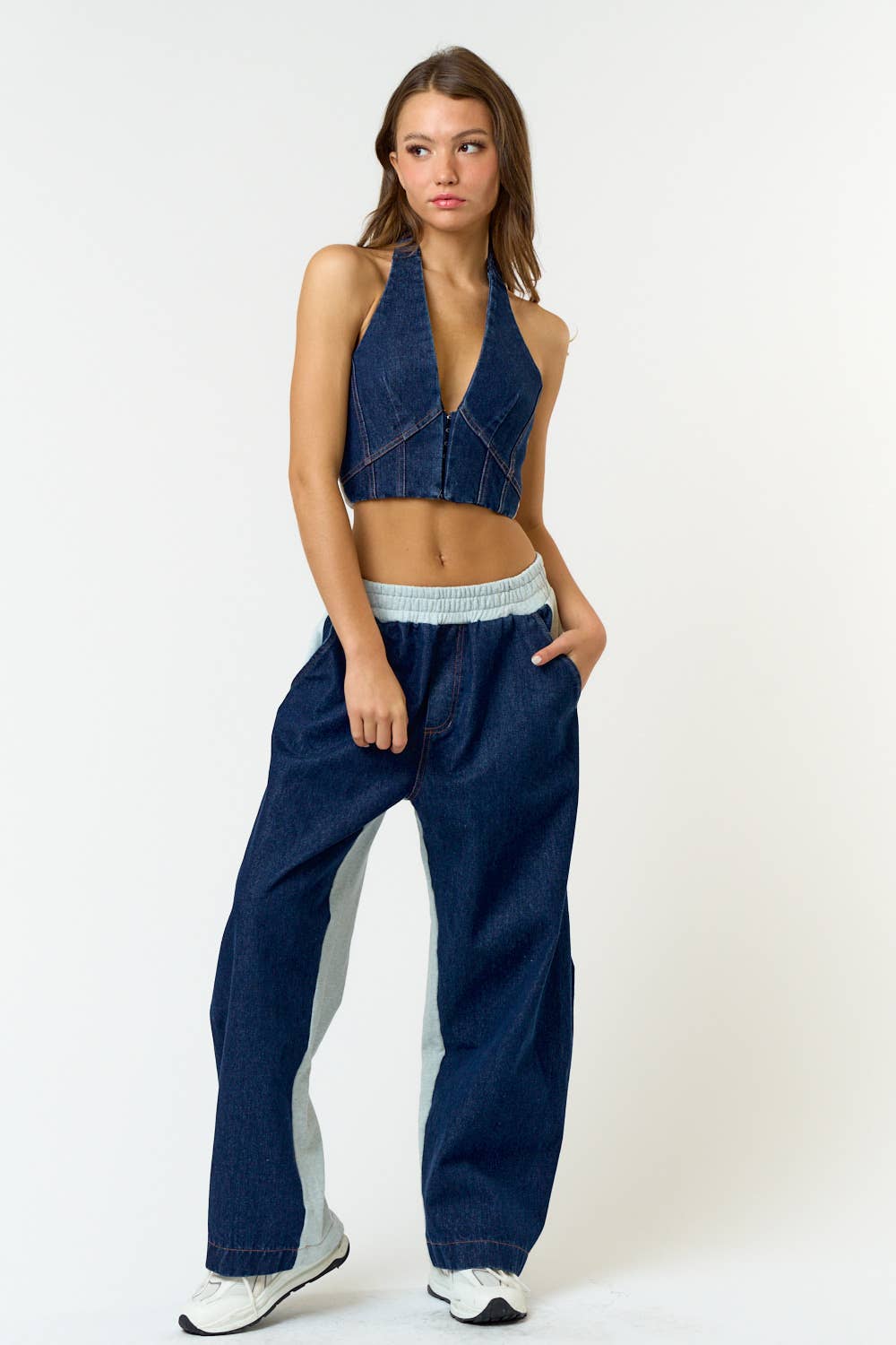 【OVERDUEFLAIR】halter denim mini ops HALTER DENIM MINI OPS - overdue flair