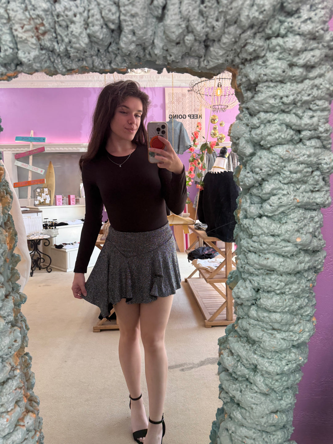 Asymmetrical Sparkly Mini Skirt
