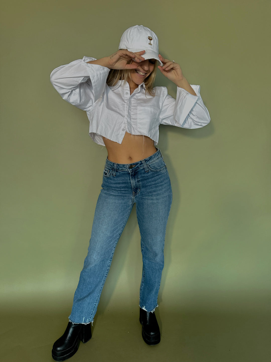 Ladies Lapel Pocket Button Down Crop Shirt