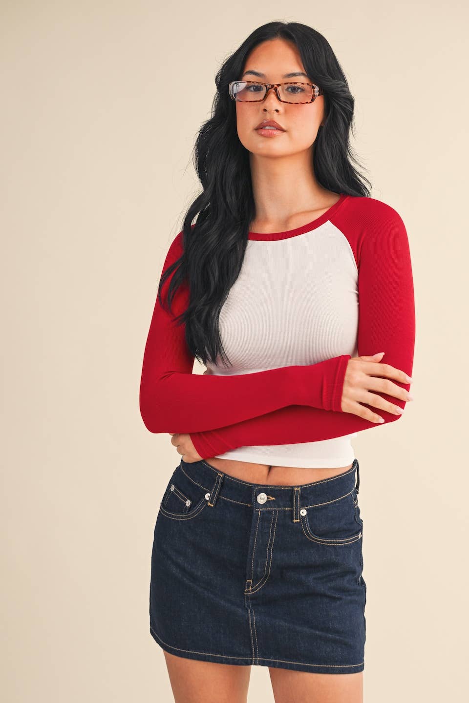 Y2K Raglan Long Sleeve Tee-Cherry