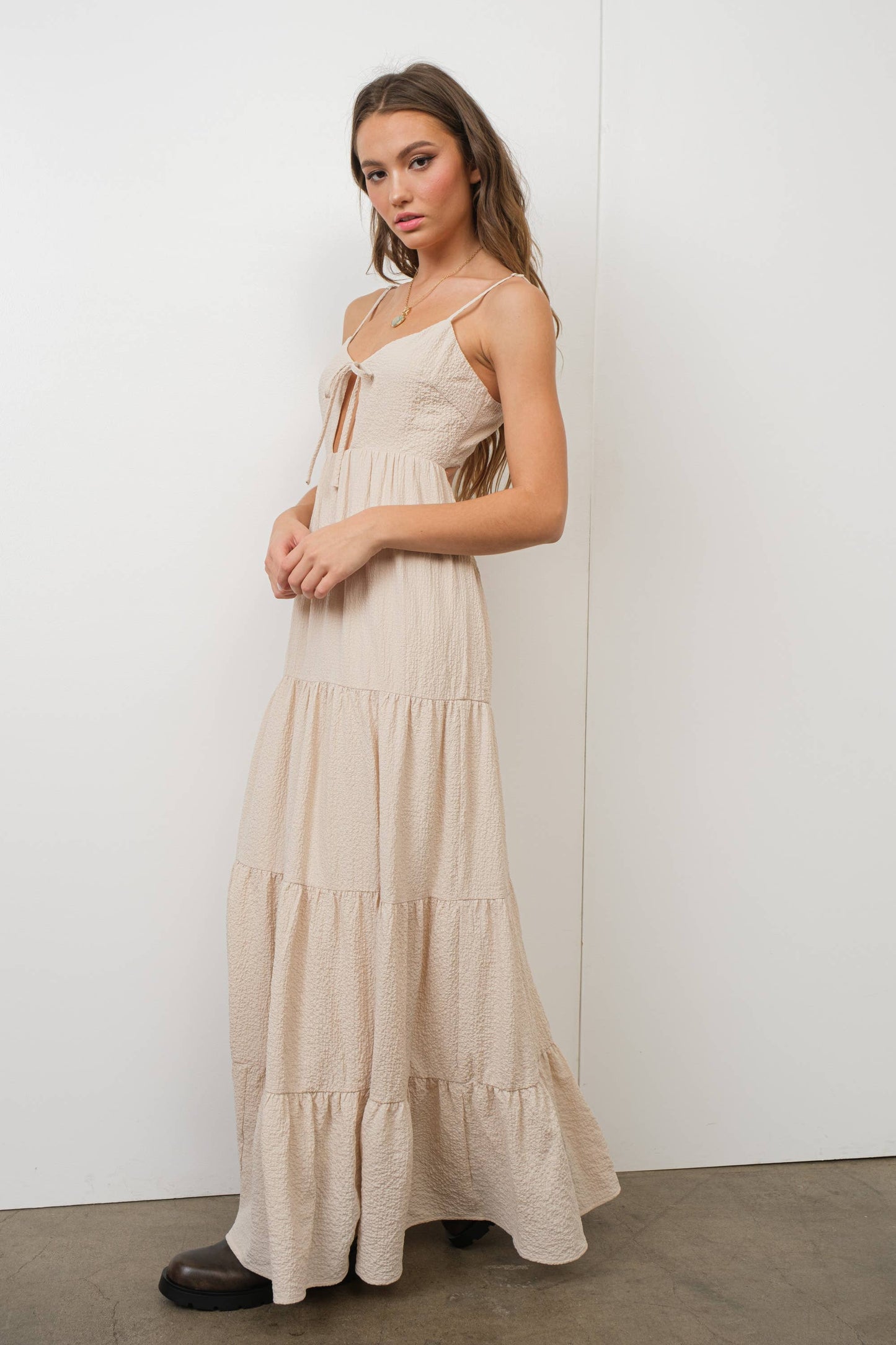 OPEN BACK TIERED MAXI DRESS