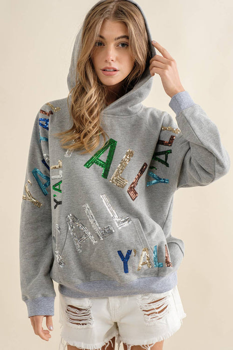 Blue B - 32576J - French Terry Sequin Embroidery Hoodie