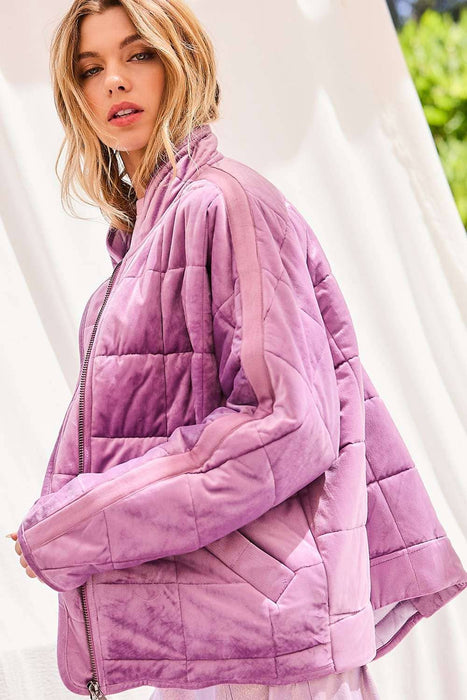 Main Strip - Full Zipper Quilted Velvet Solid Jacket