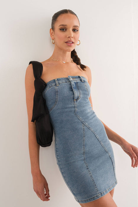 Pretty Garbage - PDD776 STRAPLESS DENIM MINI DRESS