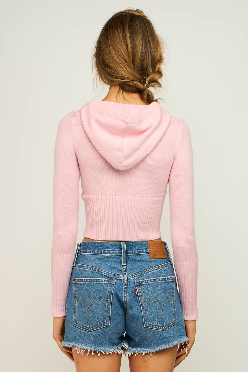 Ivory Knit Sweater Hoodie Crop Top