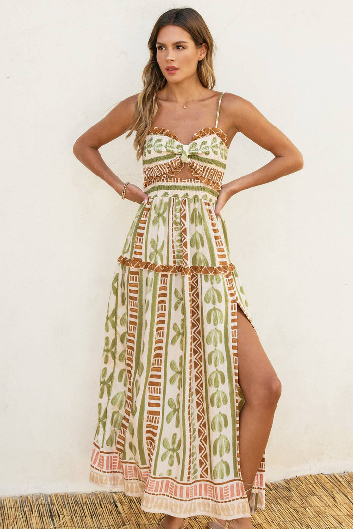 The Bahamas Cutout Smocked Maxi Dress