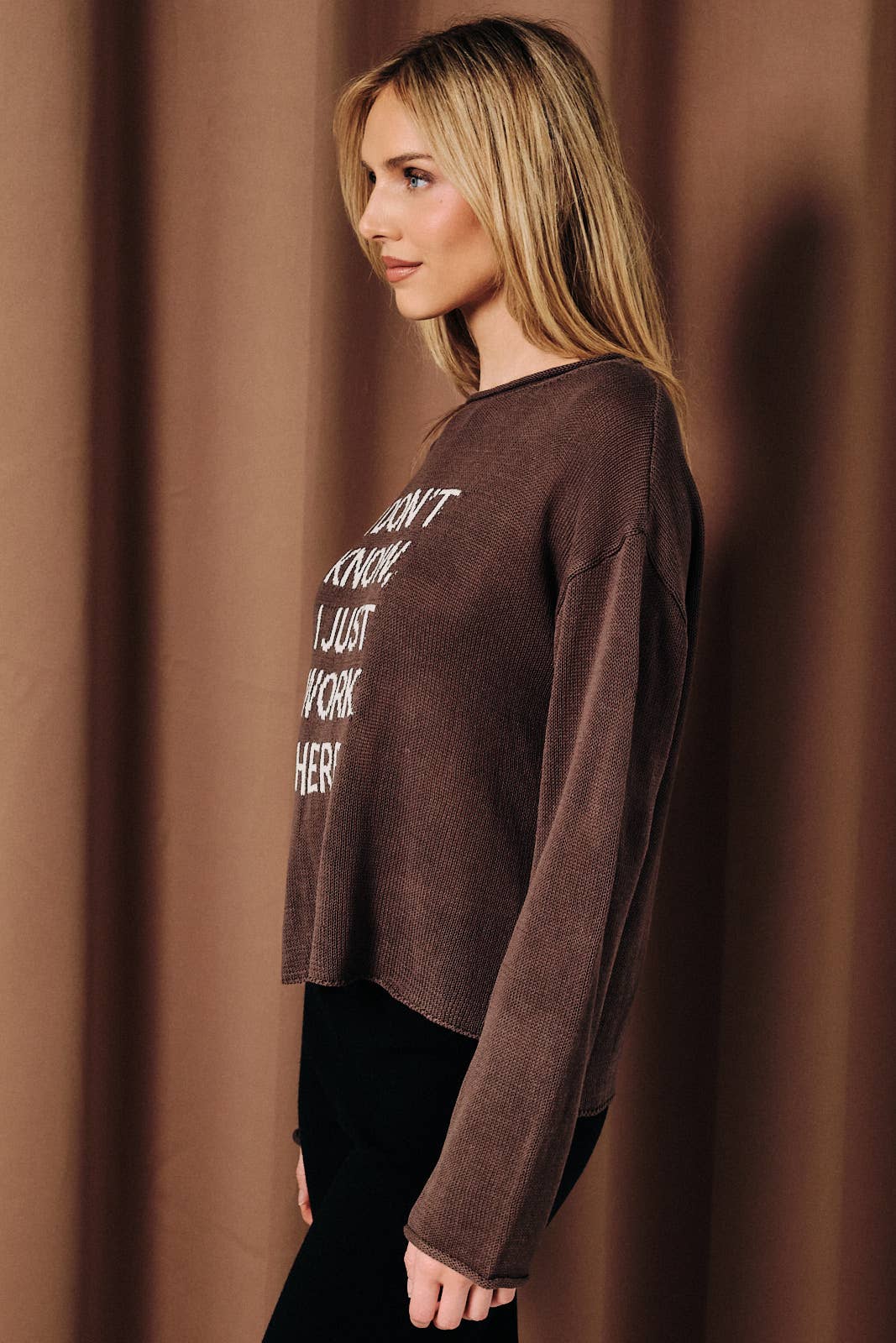 I Don't Know I Just Work Here Boat Neck Graphic Sweater