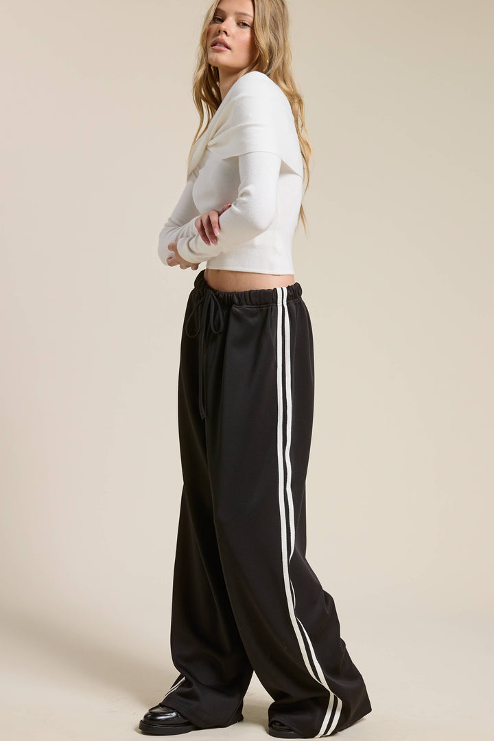 Wide Leg Track Pants with Side Stripes