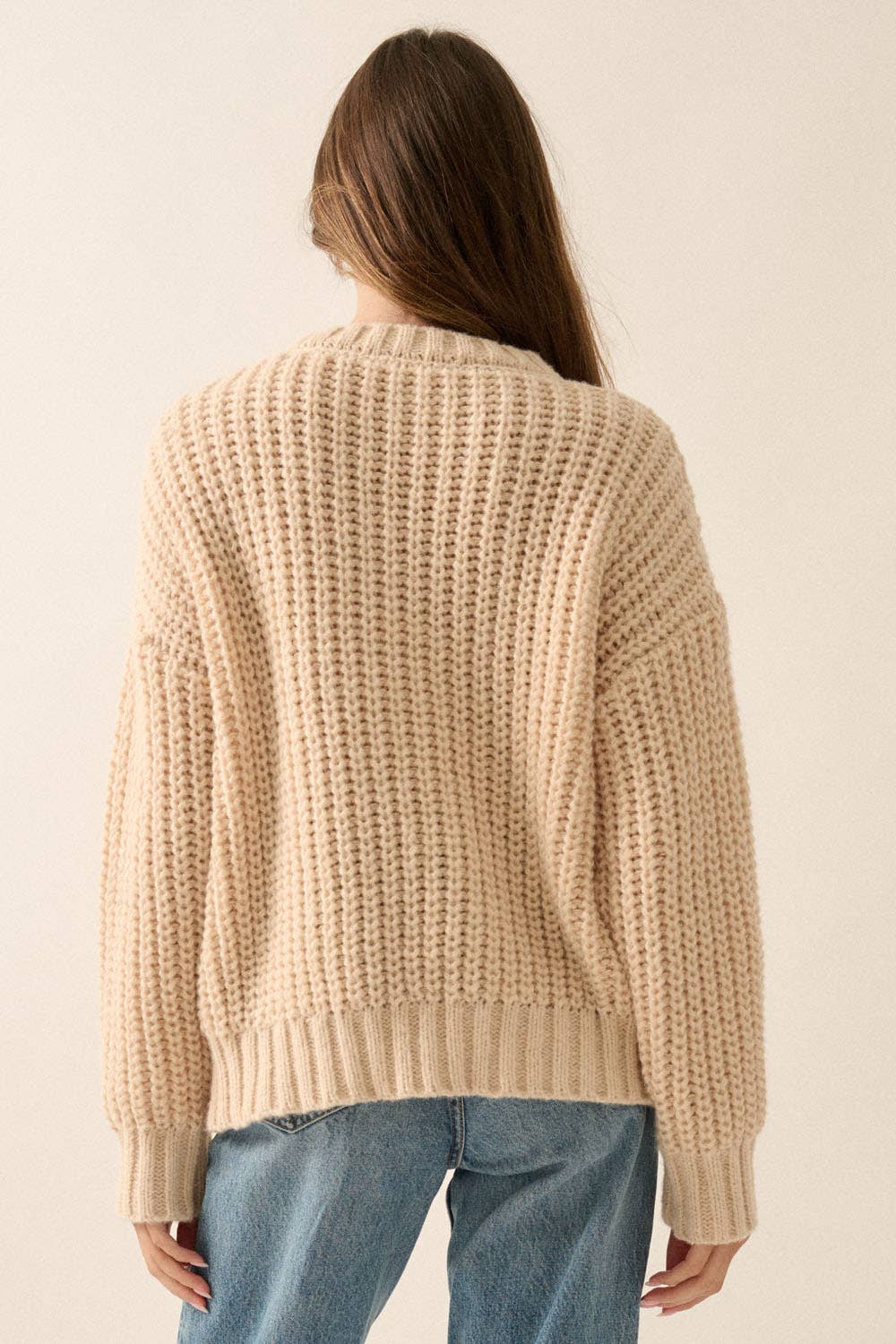 Solid Cable Knit Loose-Fit Sweater