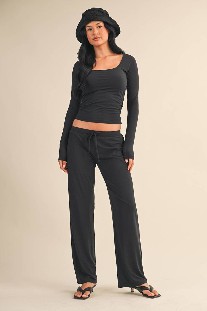 Soft Knit Black Square Neck Long Sleeve