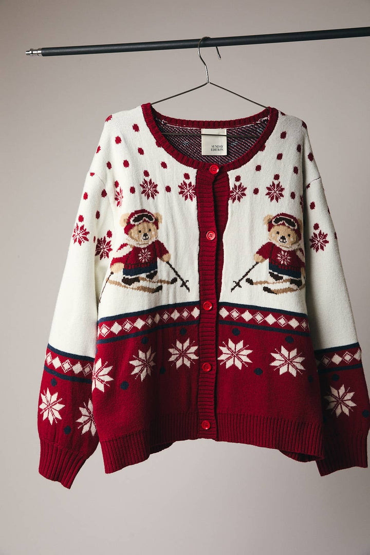 BUTTON UP "SKI BEAR" SWEATER CARDIGAN