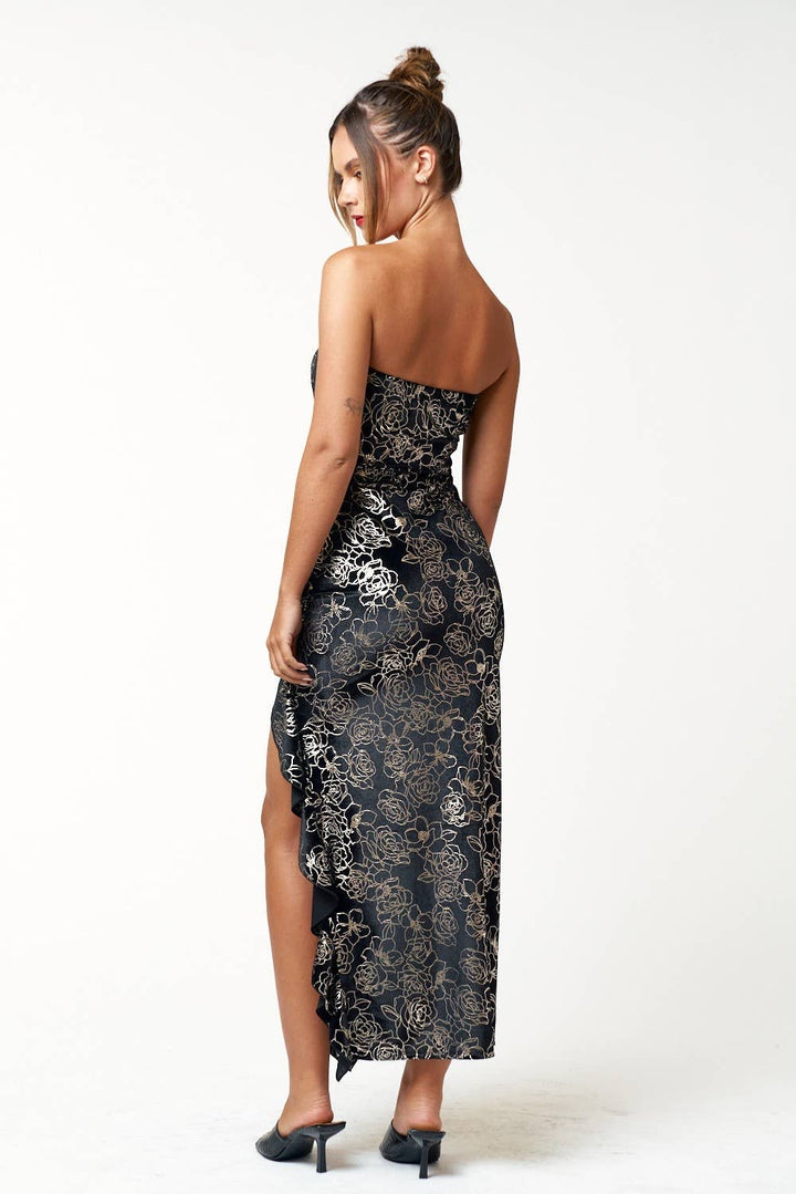 Floral Tube Ruffled Side Slit Maxi Dress