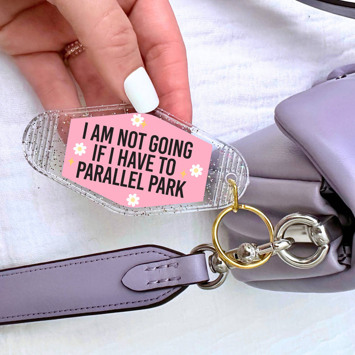 Funny Relatable Parallel Park Motel Keychain: Glossy