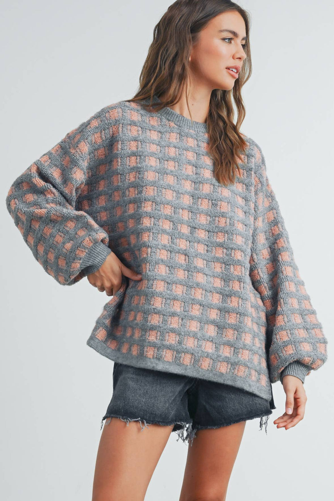 Fall Checkered Oversized Halloween Sweater