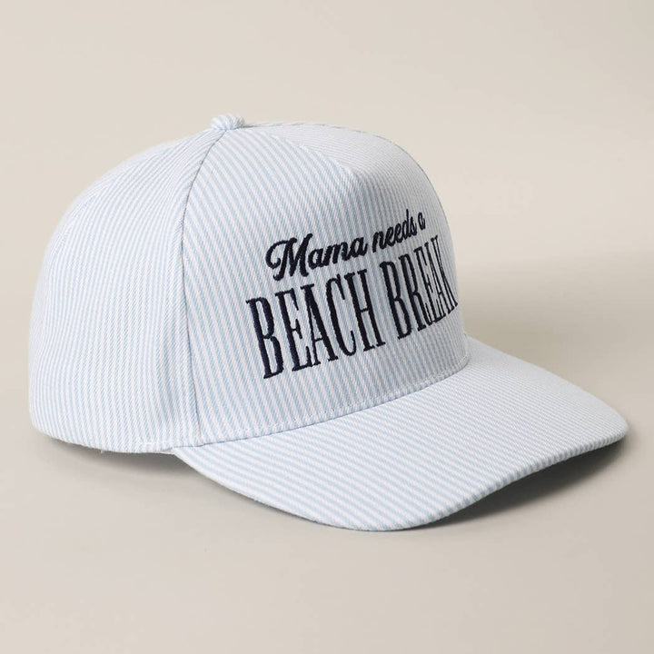 Fashion City - MAMA NEEDS A BEACH BREAK Embroidered StripedTrucker Hat: Pink