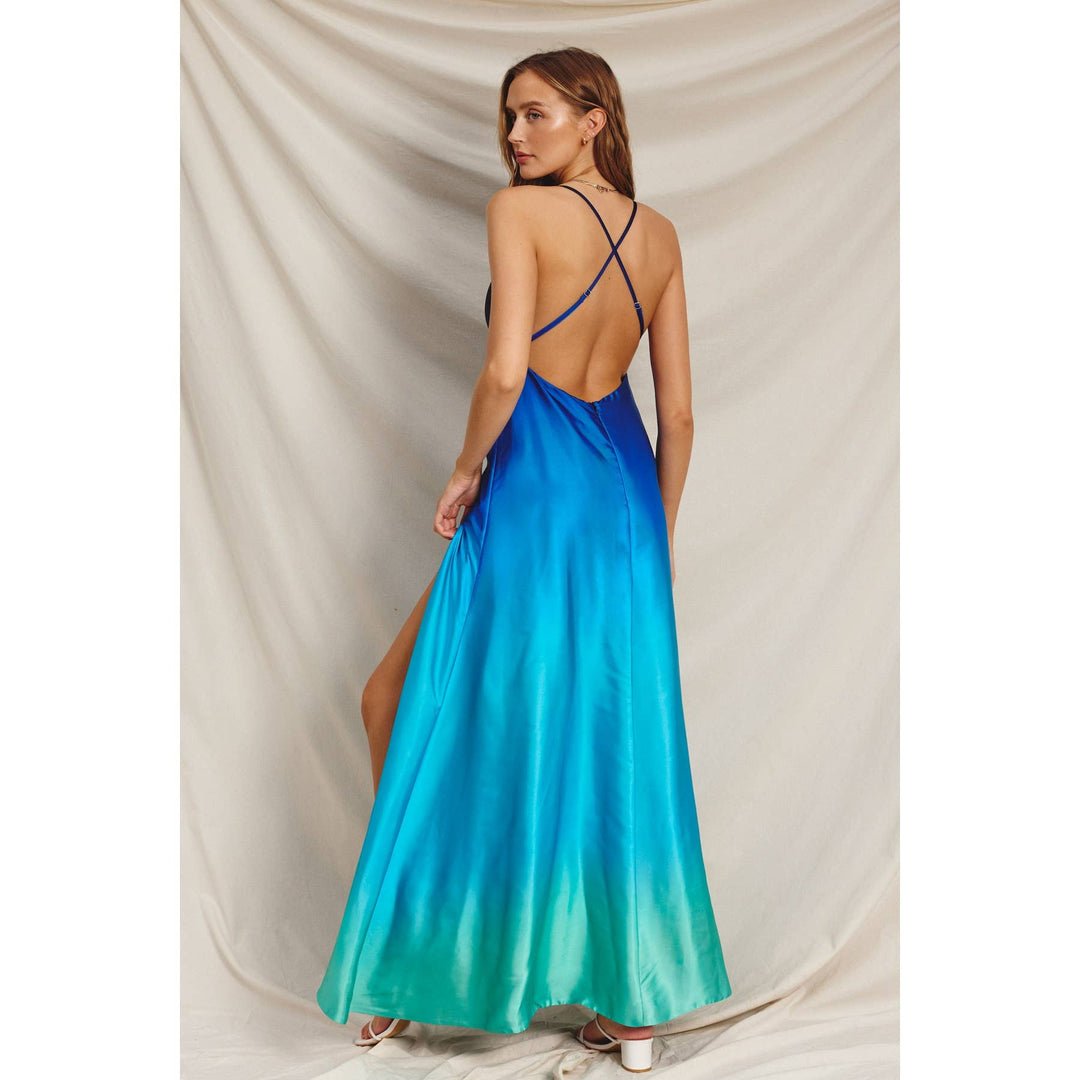 Radiance Ombre Open Back Plunging Maxi Dress