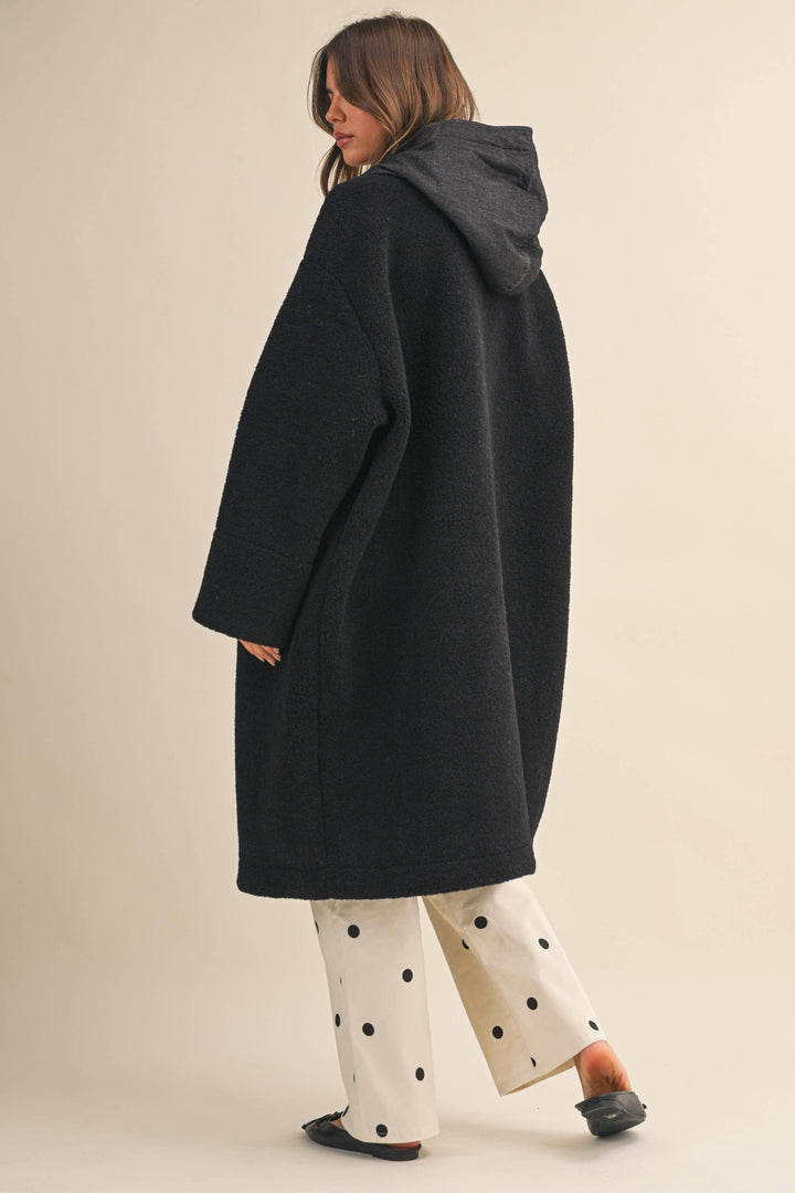 OVERSIZED DENIM CONTRAST HOODIE SHERPA COAT