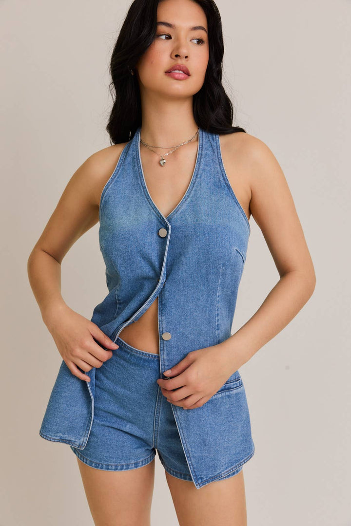 VEST-STYLE ROMPER WITH MICRO SHORTS