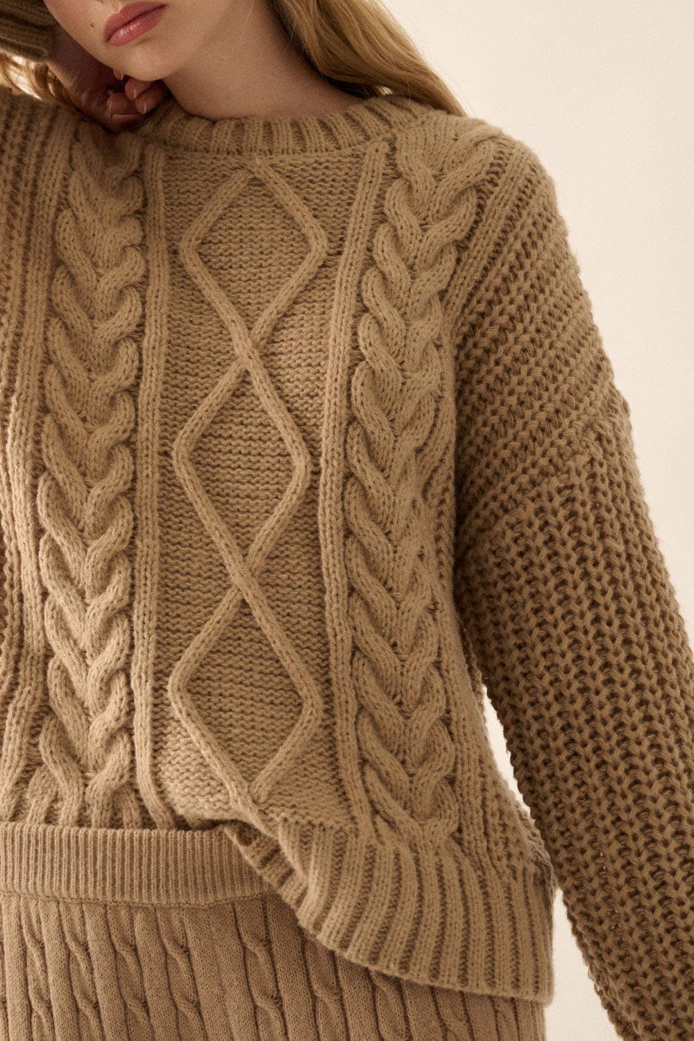 Solid Cable Knit Loose-Fit Sweater