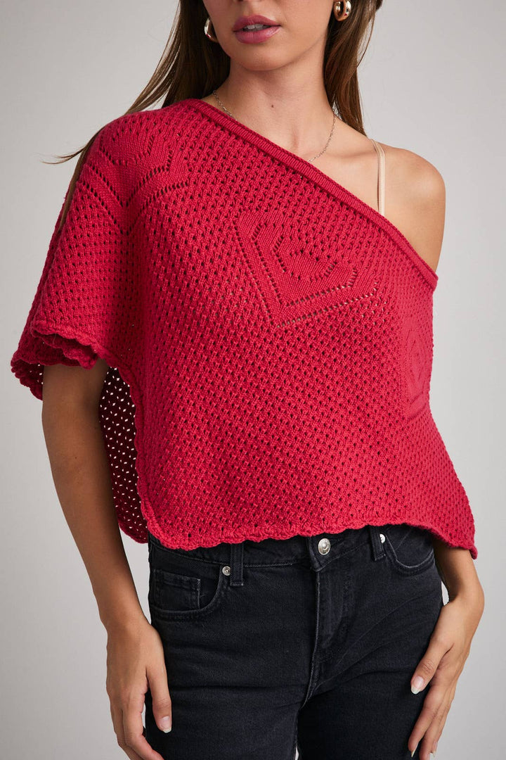 OFF SHOULDER HEART CROCHET PONCHO