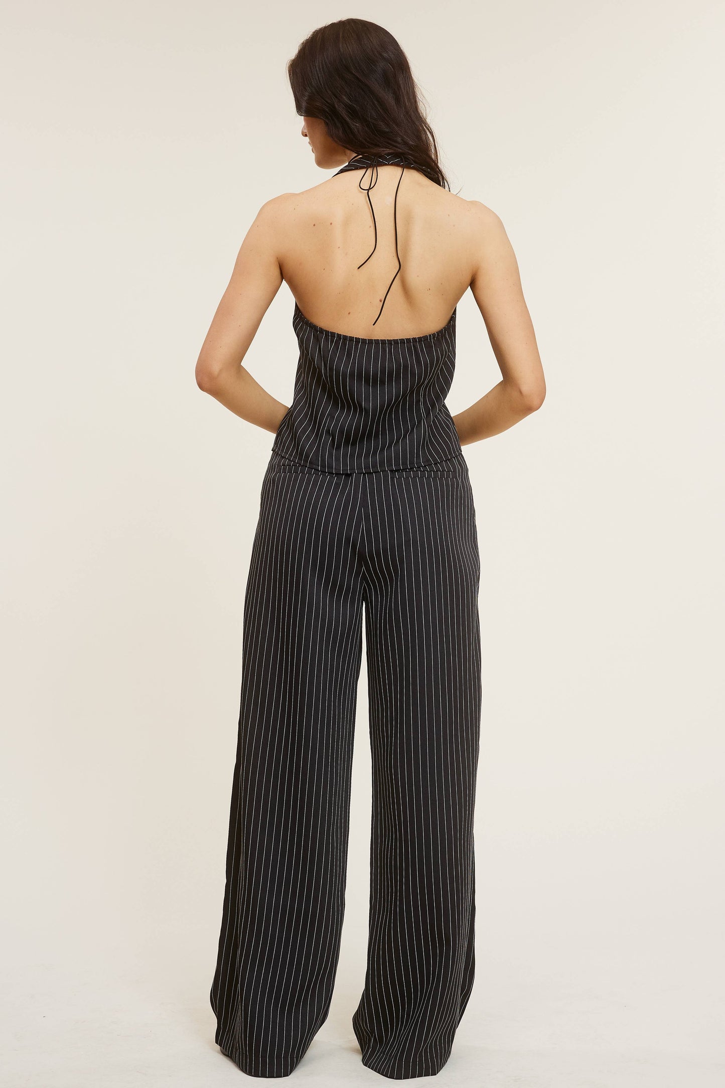 PINSTRIPE HALTER VEST + WIDE LEG PANTS MATCHING SET