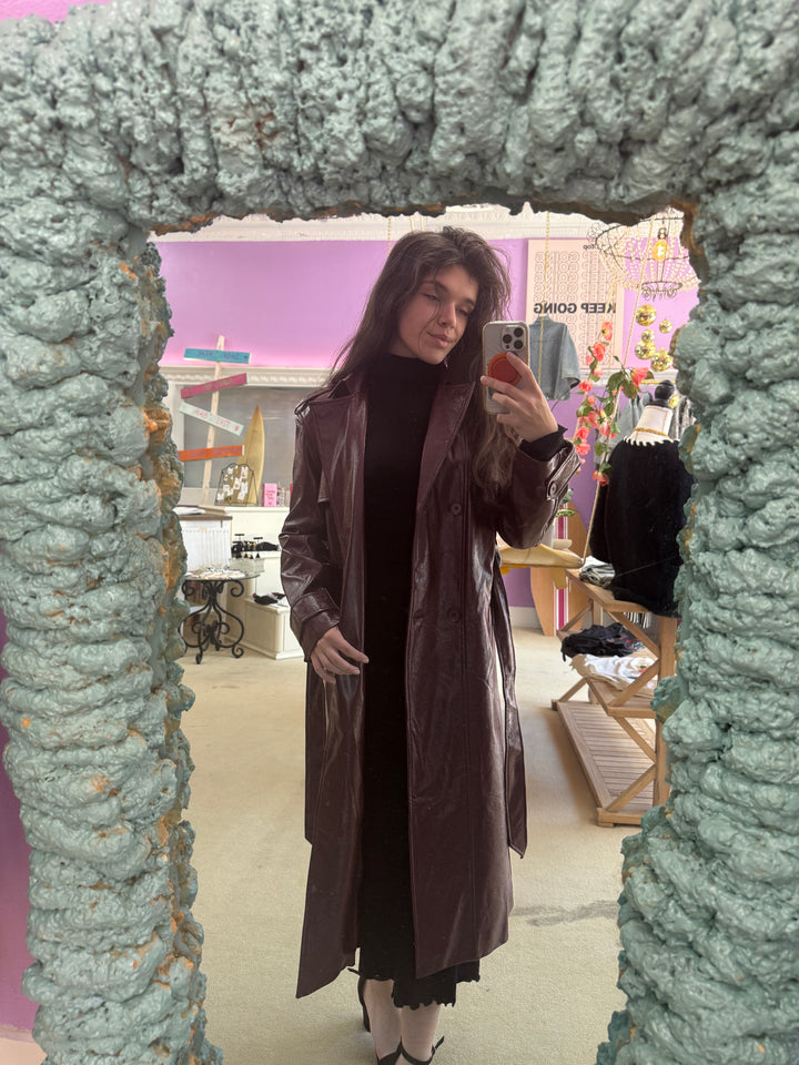 Faux Leather Trench Coat