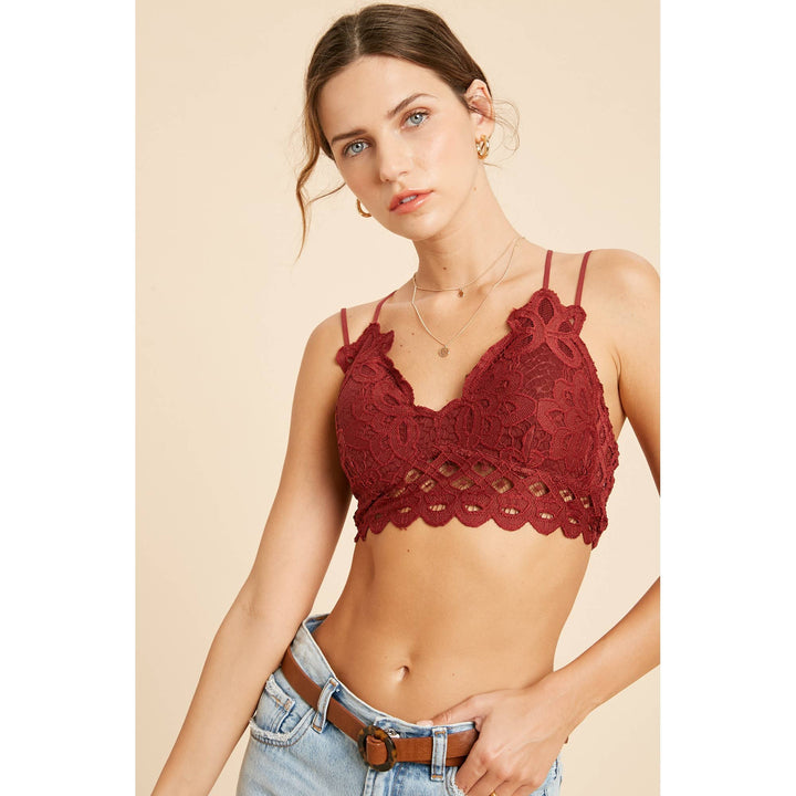 DOUBLE STRAP SCALLOPED LACE BRALETTE / GREEN