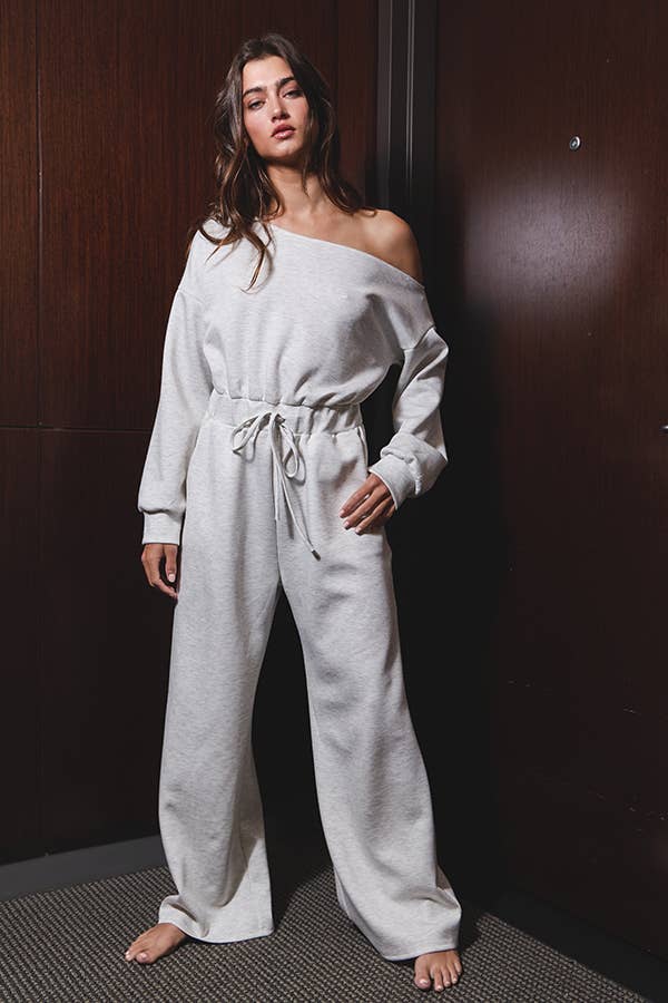 Scuba Long Sleeve One Shoulder Wide Leg Jumpsuit