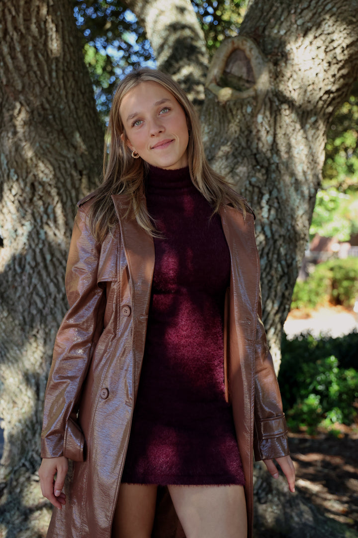 Mock Neck Fuzz Body Con Dress