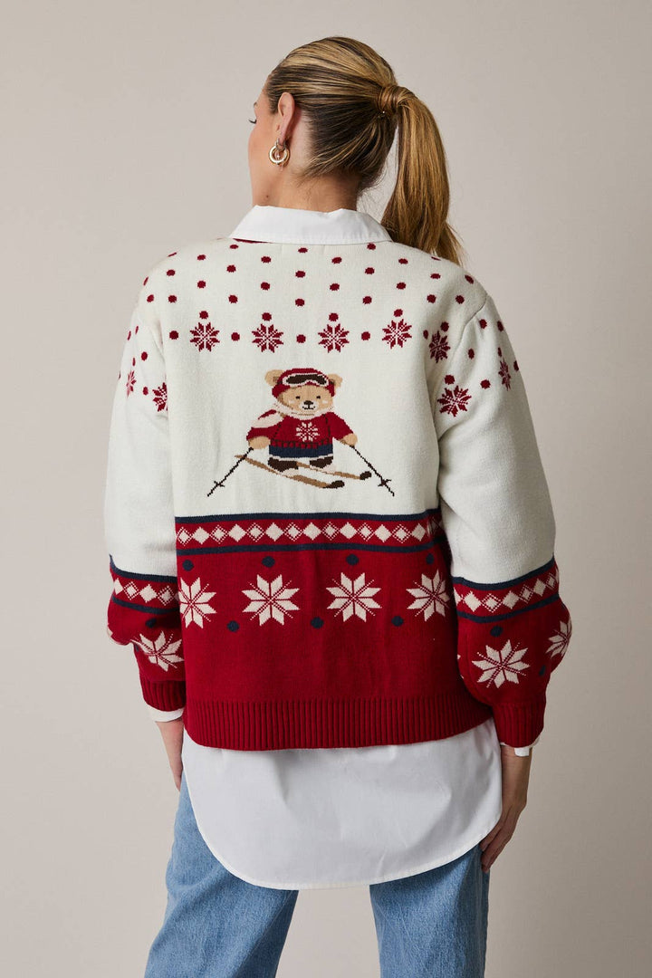 BUTTON UP "SKI BEAR" SWEATER CARDIGAN
