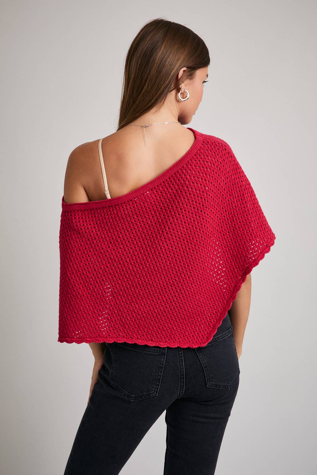 OFF SHOULDER HEART CROCHET PONCHO