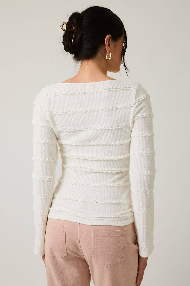 BOAT NECK LONG BELL SLV BRUSHED LACE TOP