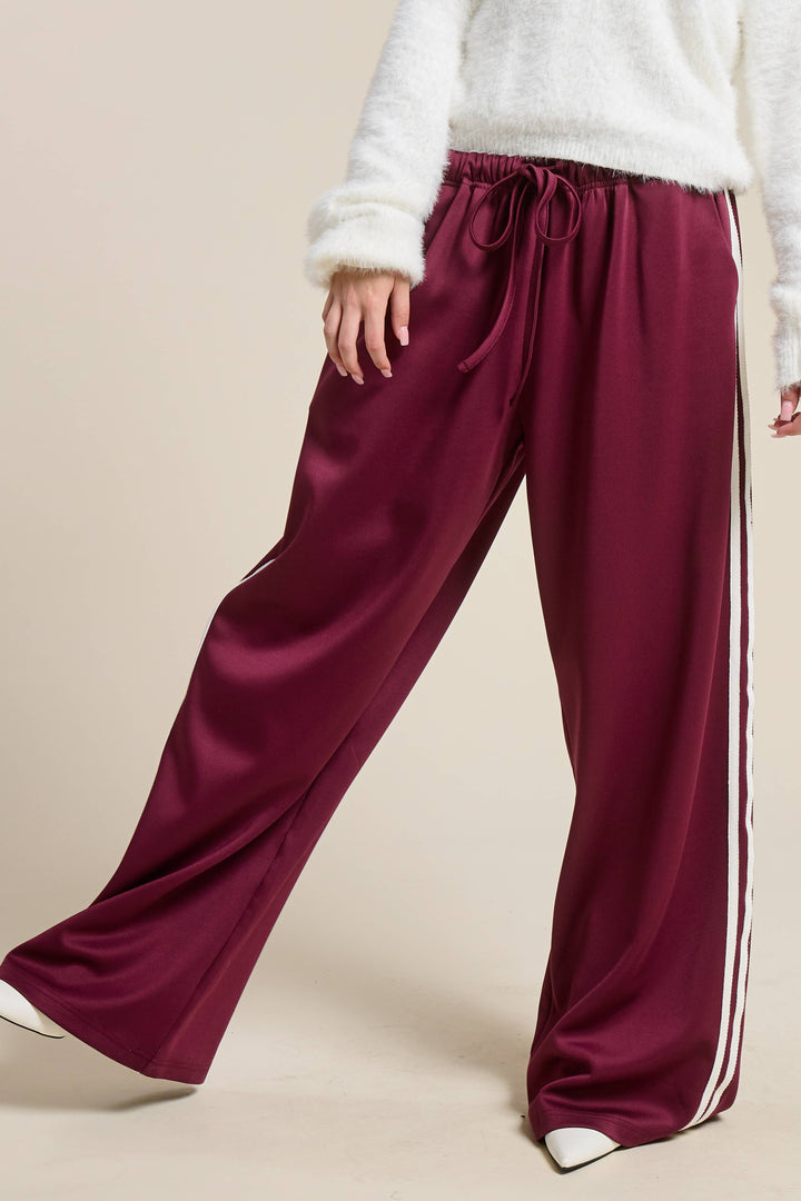 Wide Leg Track Pants with Side Stripes