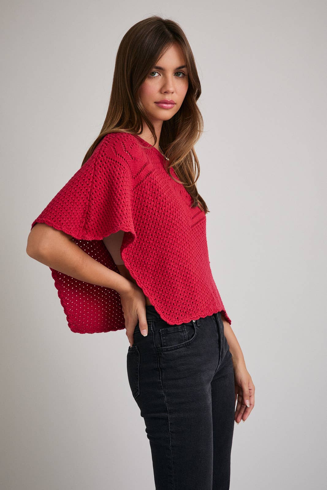 OFF SHOULDER HEART CROCHET PONCHO