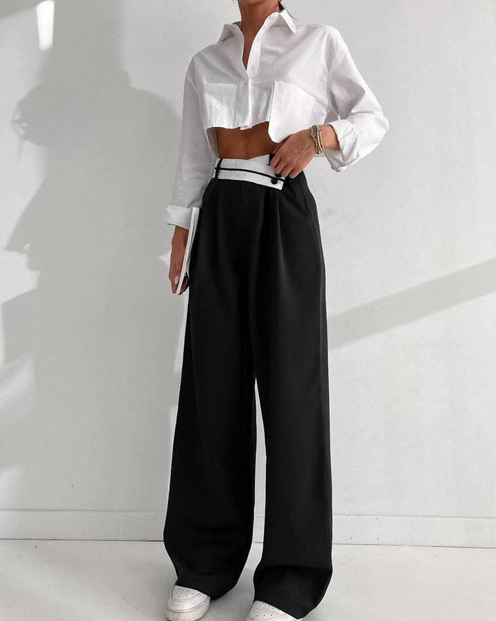 Black Split High Waist Wide Leg Loose Ladies Pant