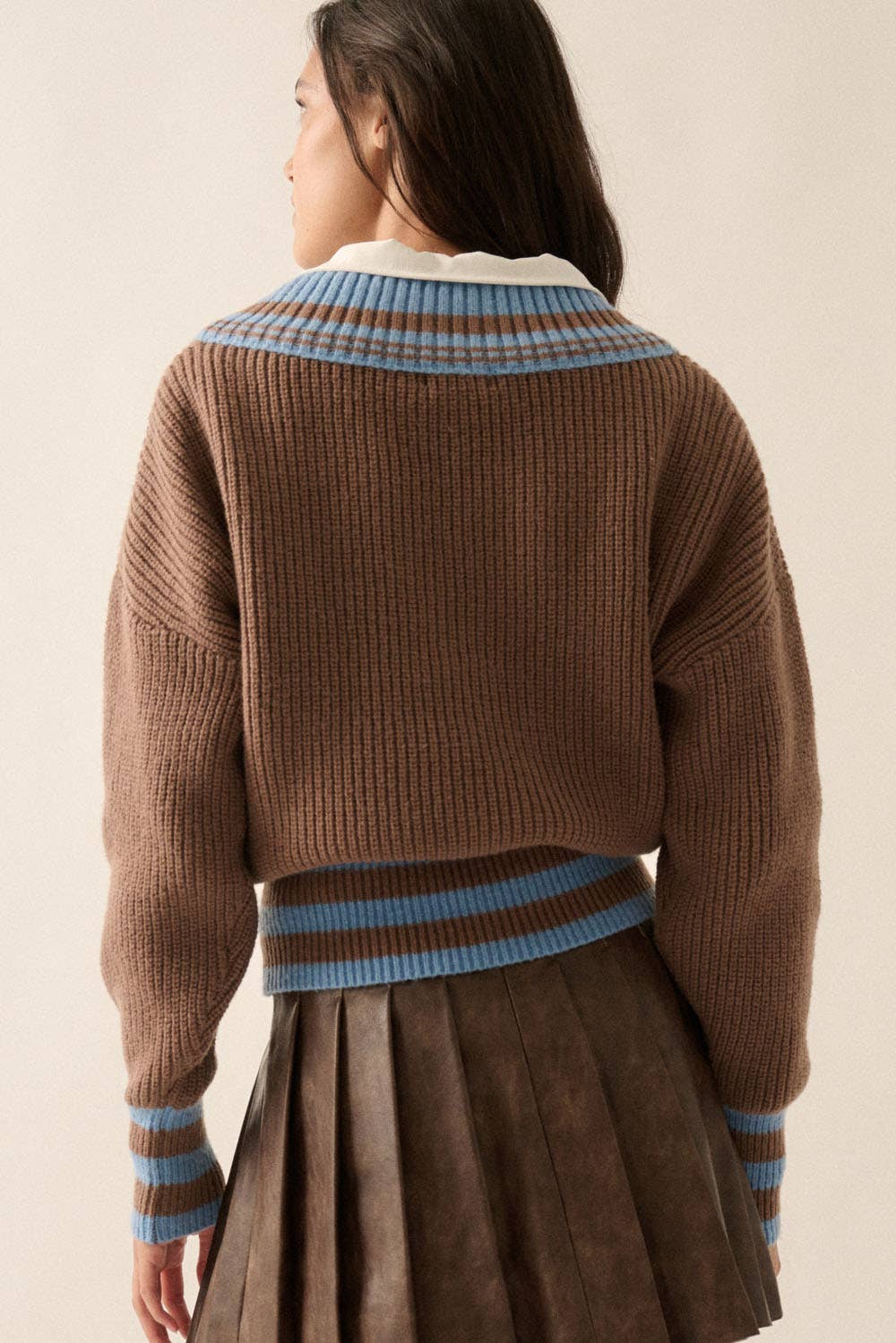 Solid Striped Rib-Knit Sweater