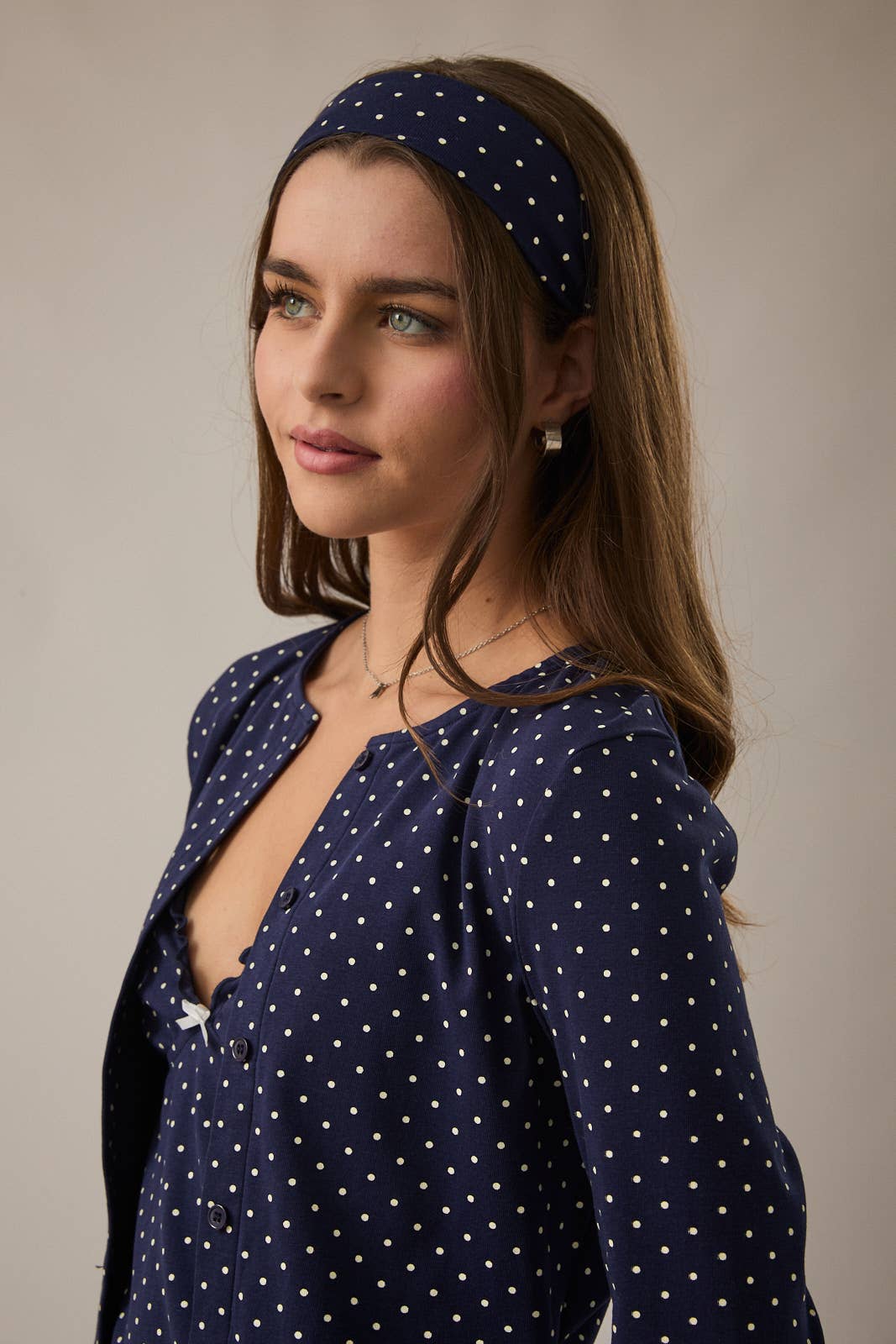 POLKA DOT BUTTON DOWN LONG SLEEVE CARDIGAN