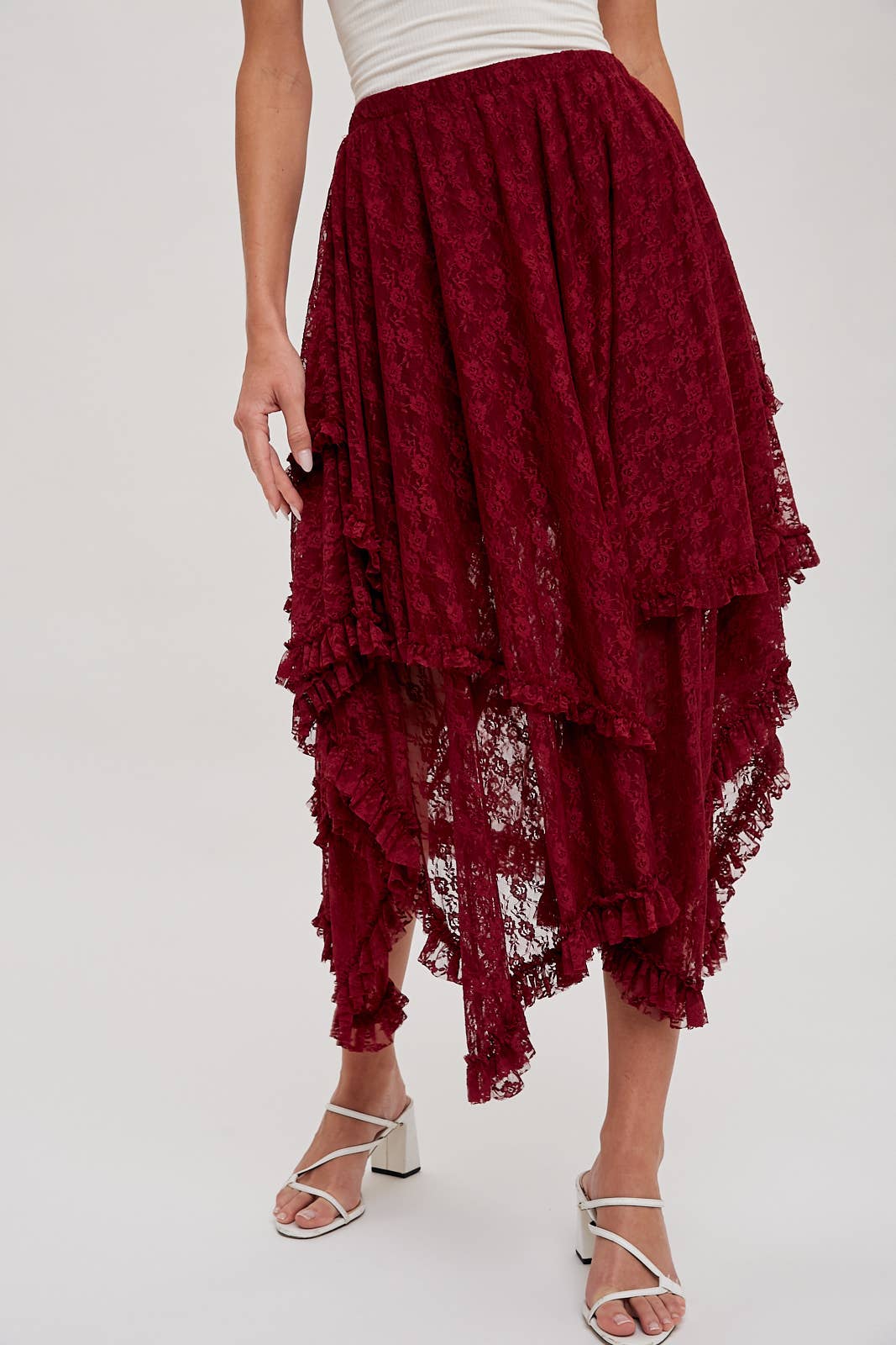 LACE TIER MIDI SKIRT