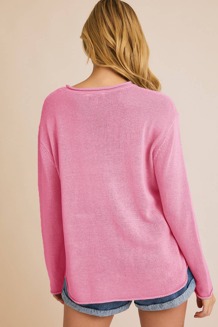 ROUND NECK LONG SLEEVE BEACH LIGHT WEIGHT SWEATER