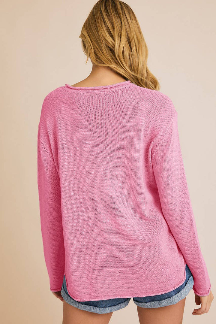 ROUND NECK LONG SLEEVE BEACH LIGHT WEIGHT SWEATER