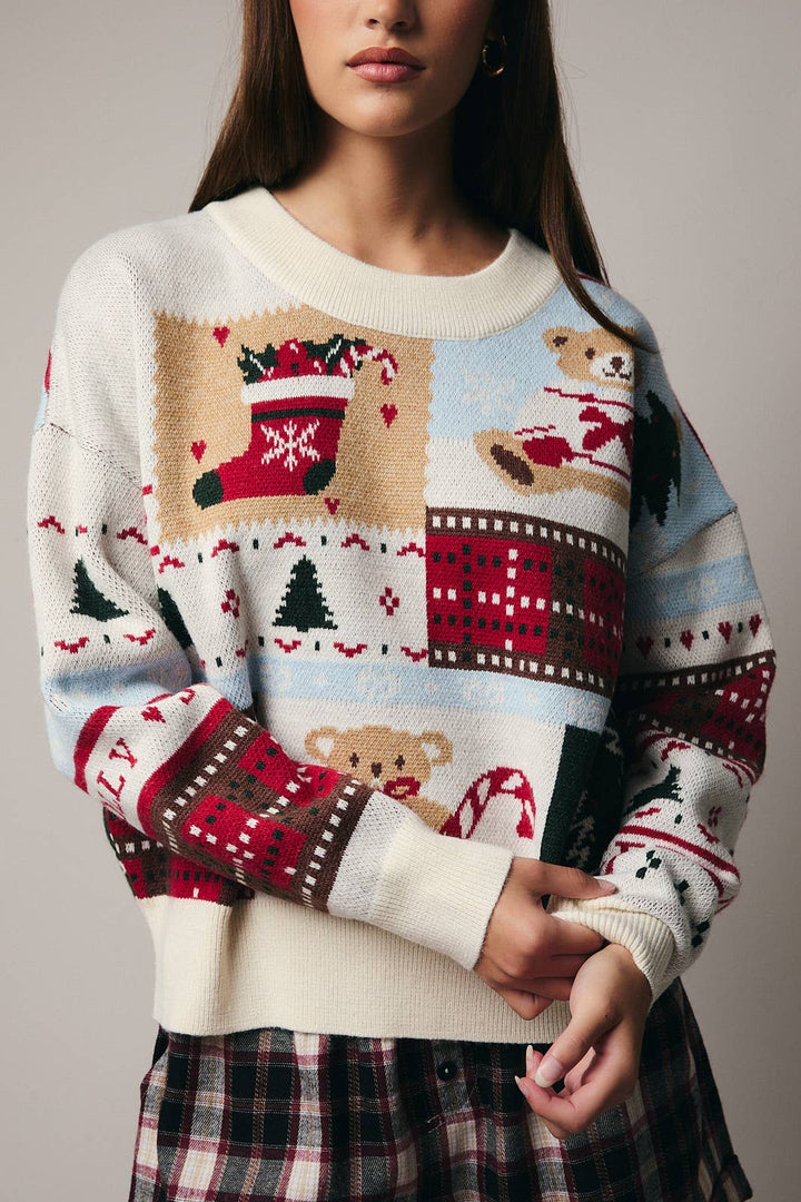 ROUND NECK CHRISTMAS GRAPHIC SWEATER