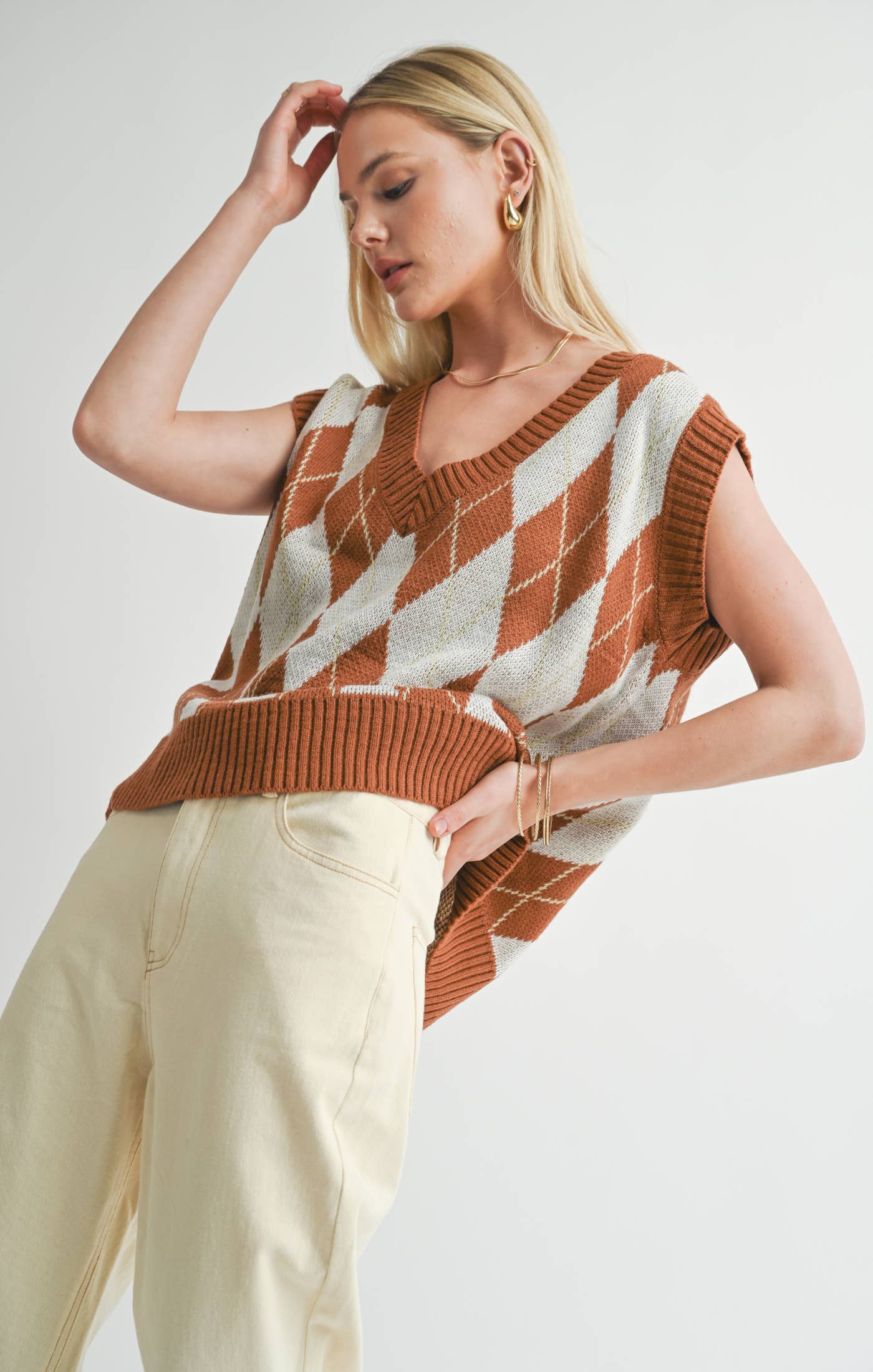 Shawna Argyle Sweater Vest: BROWN MULTI: MEDIUM