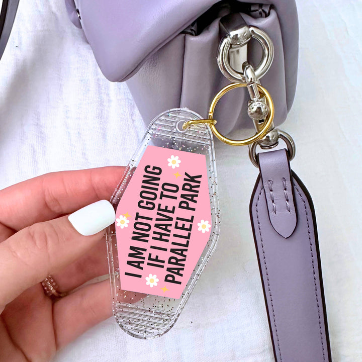 Funny Relatable Parallel Park Motel Keychain: Glossy