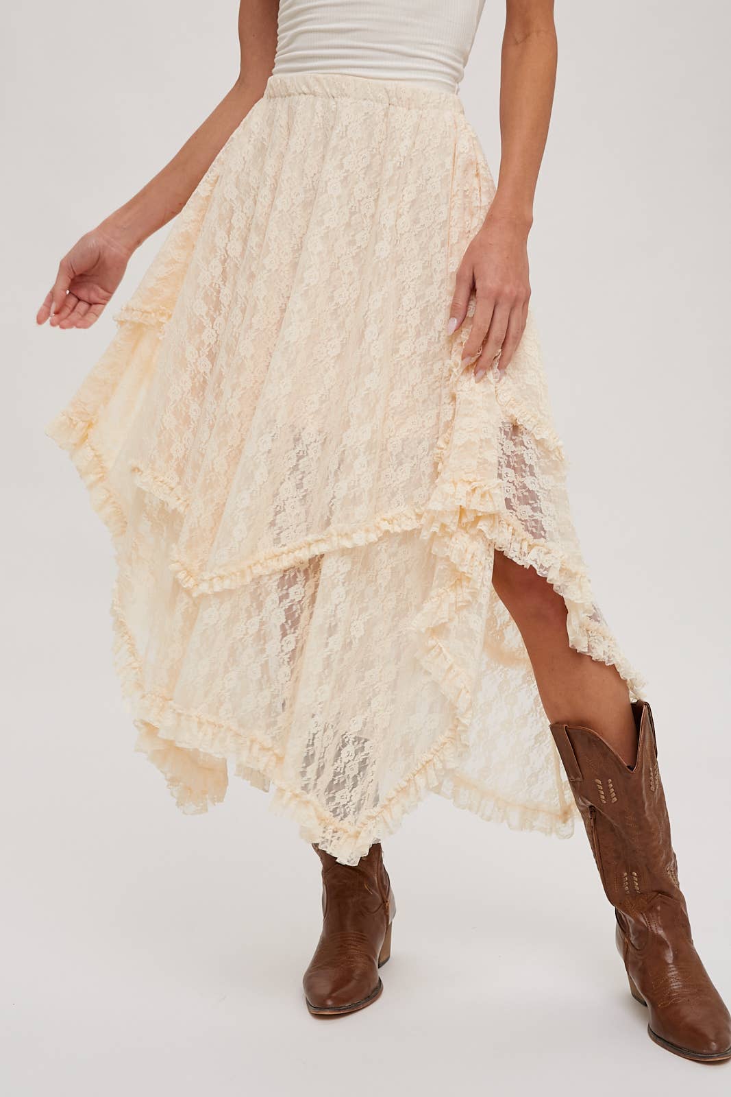 LACE TIER MIDI SKIRT