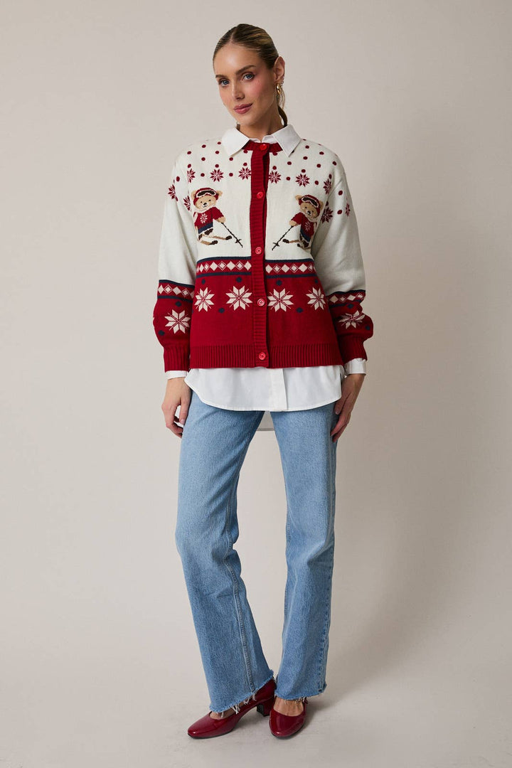 BUTTON UP "SKI BEAR" SWEATER CARDIGAN
