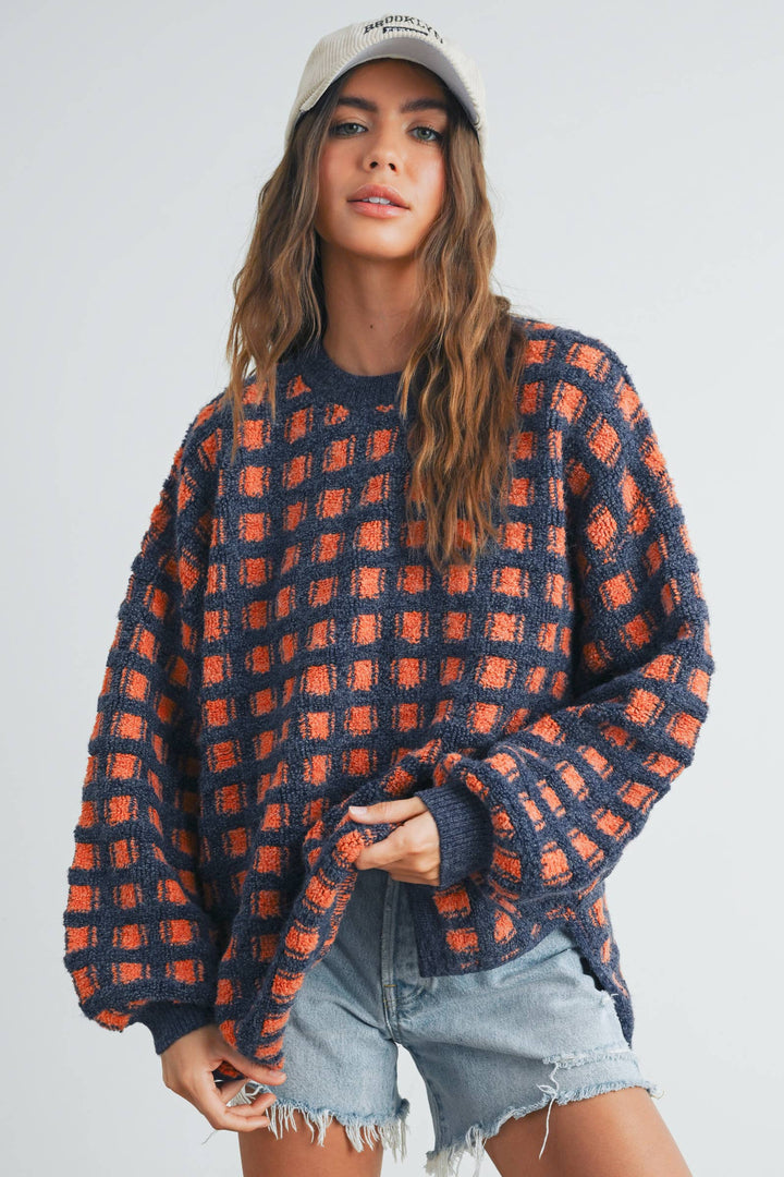 Fall Checkered Oversized Halloween Sweater