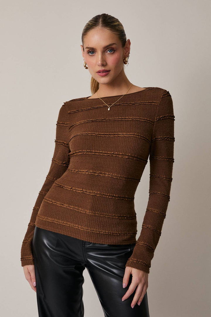 BOAT NECK LONG BELL SLV BRUSHED LACE TOP