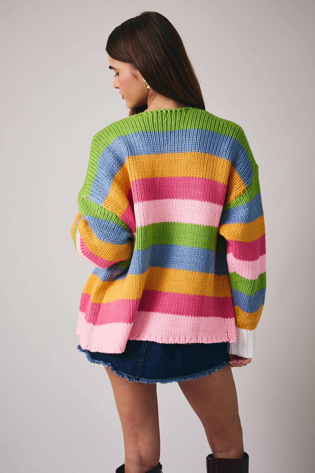 MULTI COLORED STRIPE CHUNKY SWEATER CARDIGAN