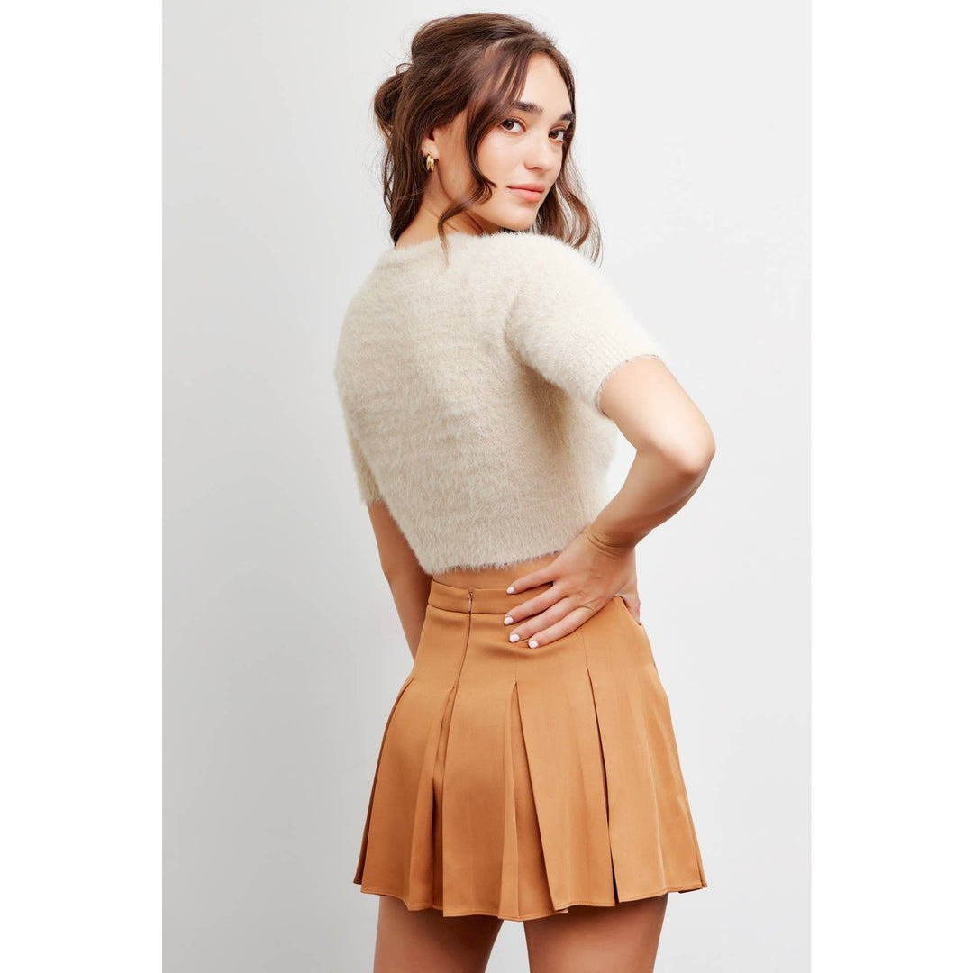 BELTED BUCKLE MICRO MINI PLEATED SKORT